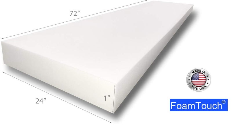 FoamTouch 1x24x72HDF Upholstery Foam Cushion, High Density, 1" 24" H x 72" L, White - Image 5
